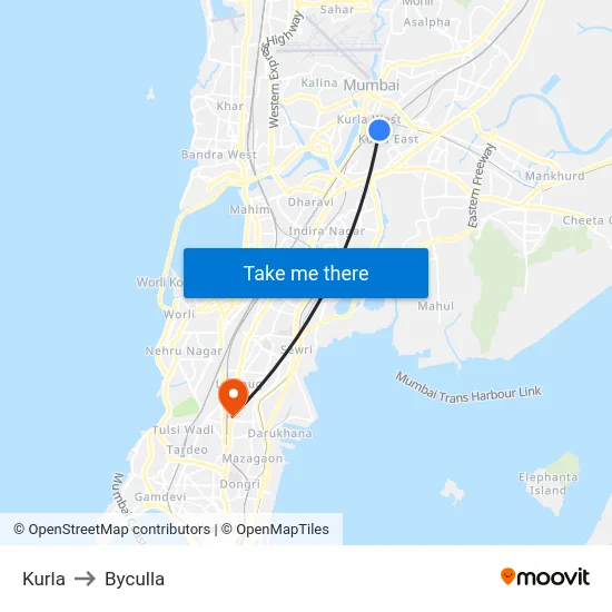 Kurla to Byculla map