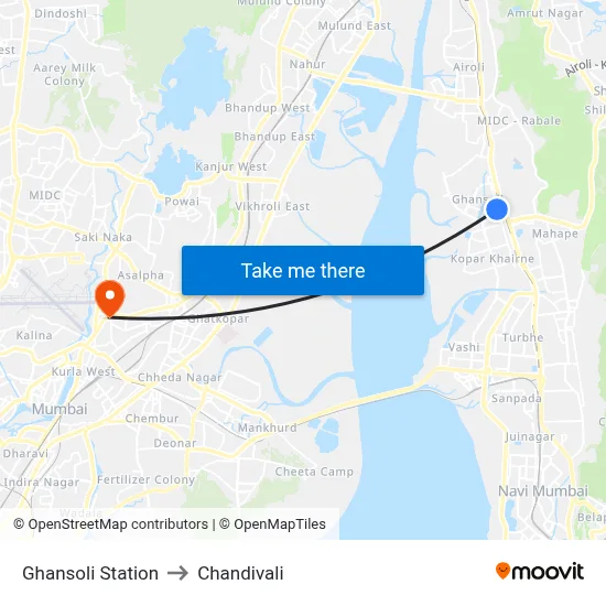 Ghansoli Station to Chandivali map
