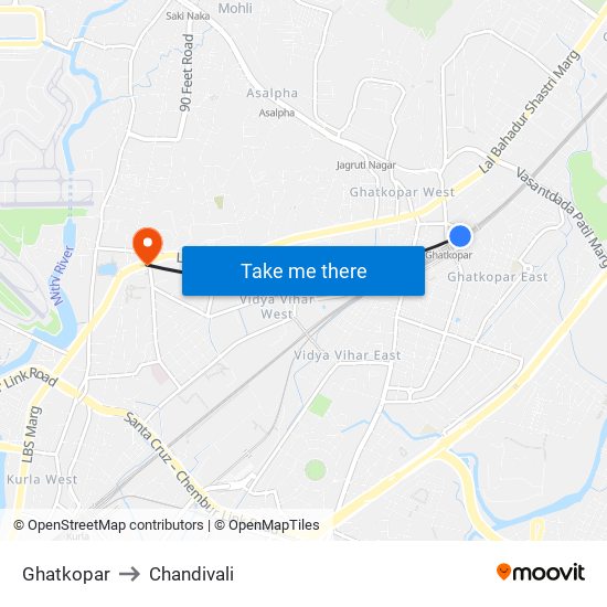 Ghatkopar to Chandivali map