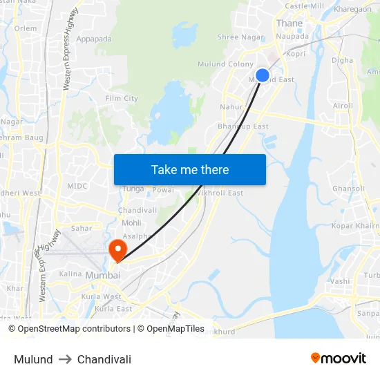 Mulund to Chandivali map