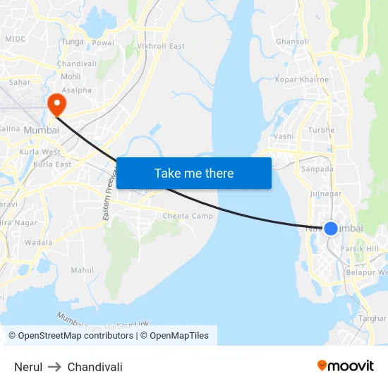 Nerul to Chandivali map