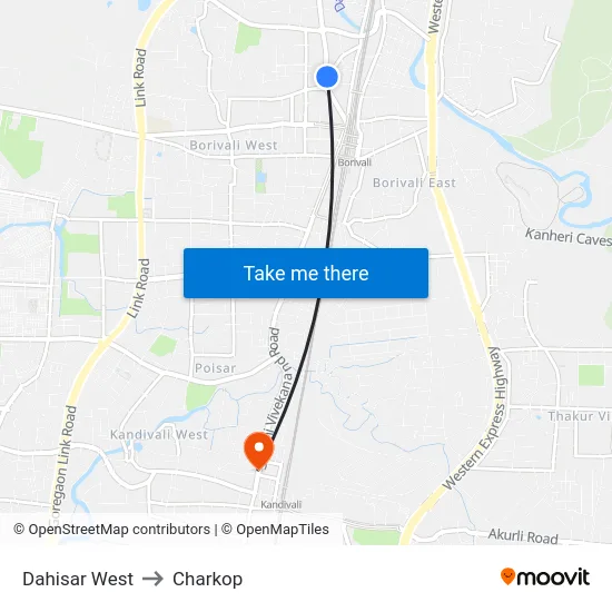 Dahisar West to Charkop map
