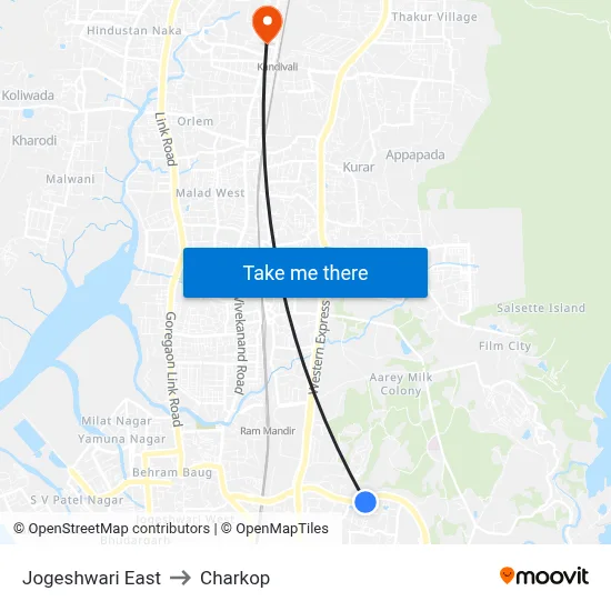 Jogeshwari East to Charkop map