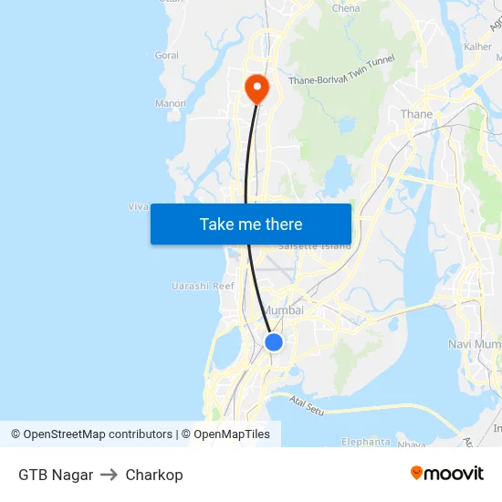 GTB Nagar to Charkop map