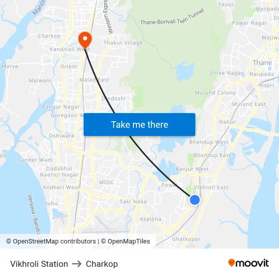 Vikhroli Station to Charkop map