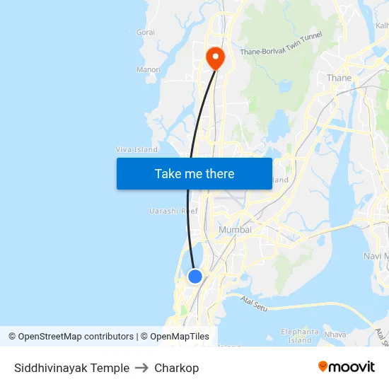 Siddhivinayak Temple to Charkop map