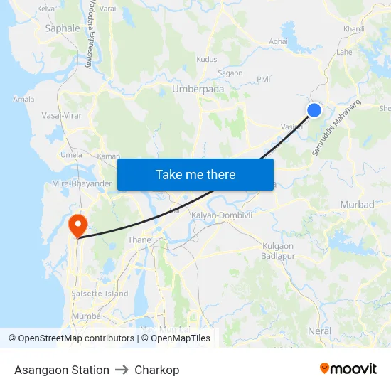 Asangaon Station to Charkop map