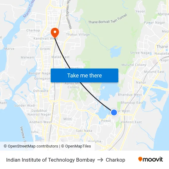 Indian Institute of Technology Bombay to Charkop map