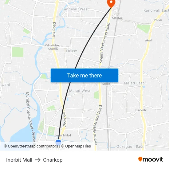 Inorbit Mall to Charkop map