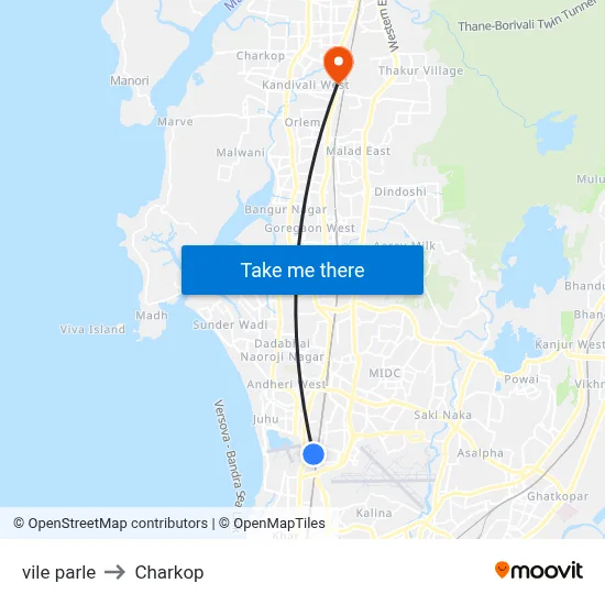 vile parle to Charkop map