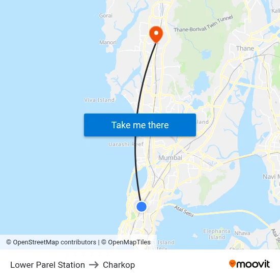 Lower Parel Station to Charkop map