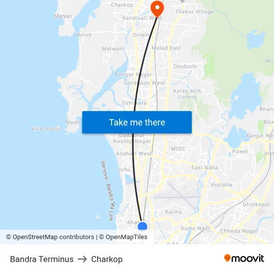 Bandra Terminus to Charkop map