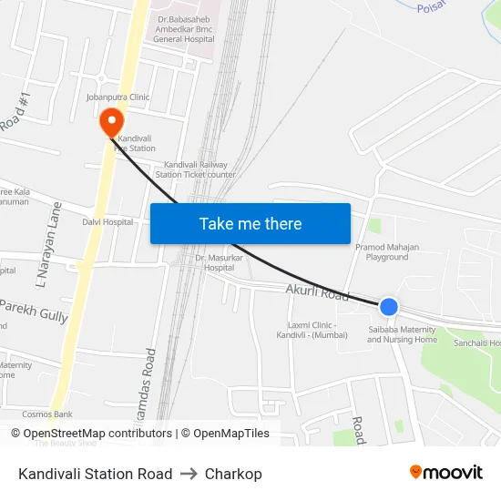 Kandivali Station Road to Charkop map