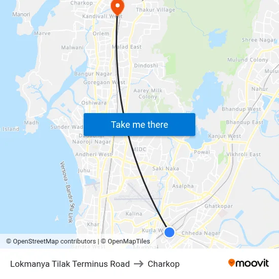 Lokmanya Tilak Terminus Road to Charkop map