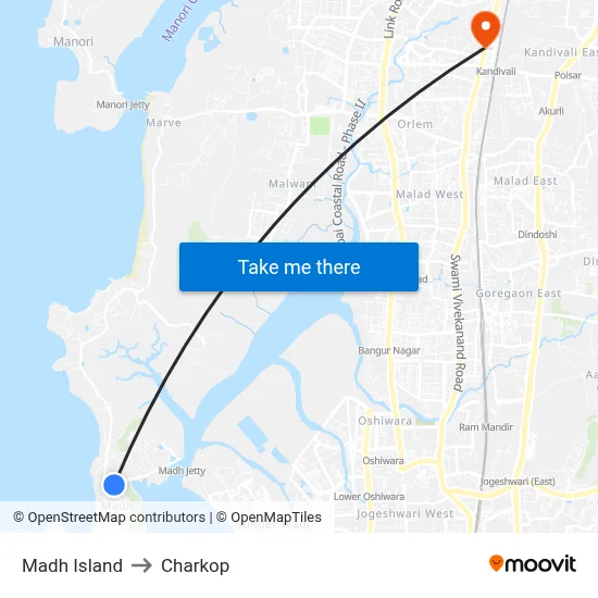 Madh Island to Charkop map