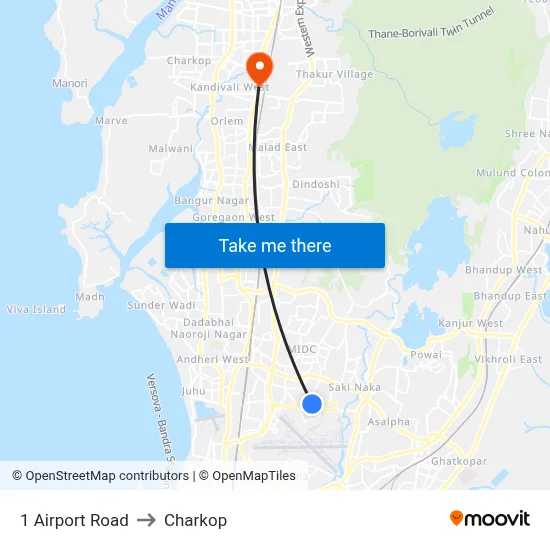 1 Airport Road to Charkop map