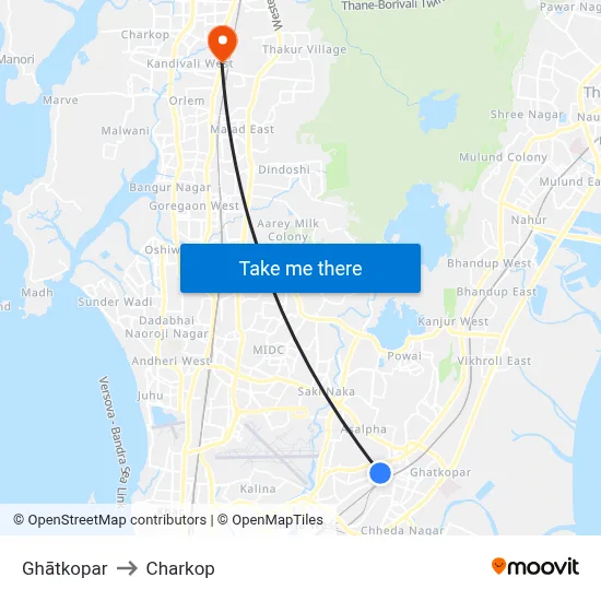 Ghātkopar to Charkop map