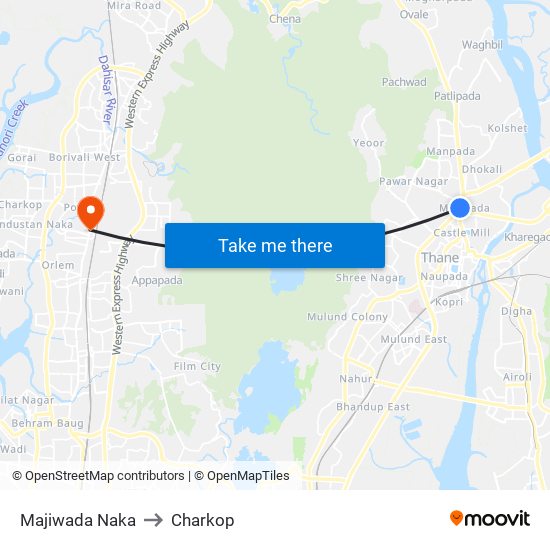 Majiwada Naka to Charkop map
