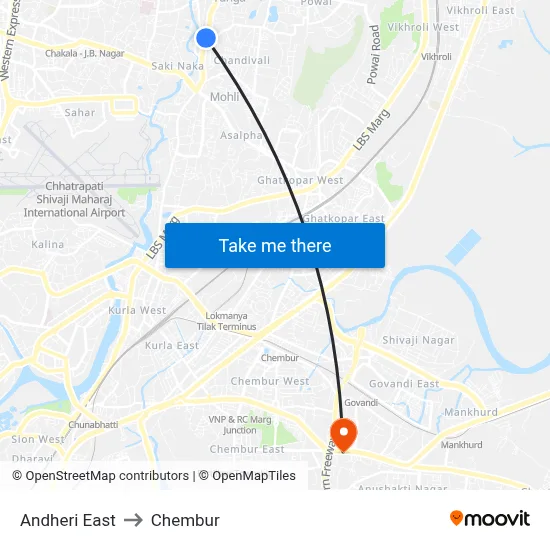 Andheri East to Chembur map