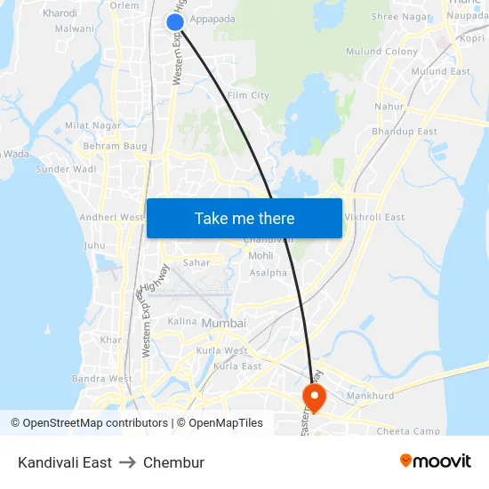 Kandivali East to Chembur map