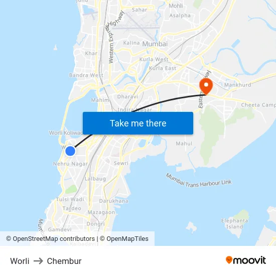 Worli to Chembur map