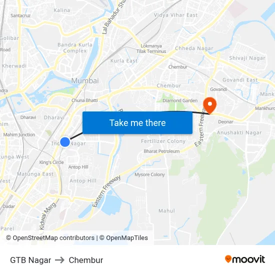 GTB Nagar to Chembur map