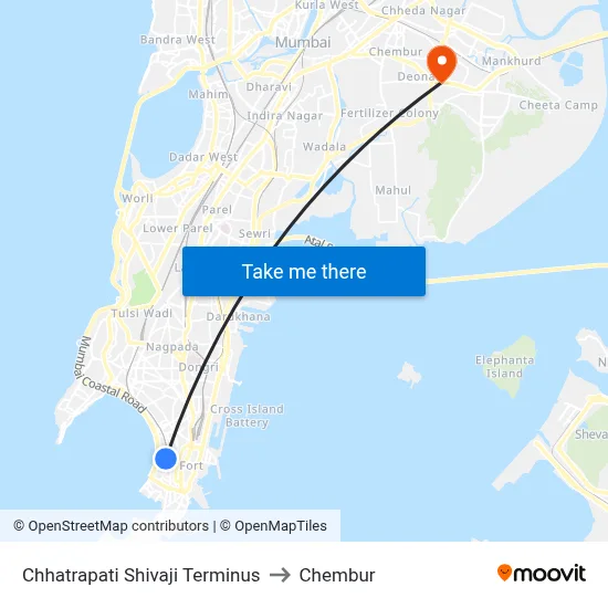 Chhatrapati Shivaji Terminus to Chembur map
