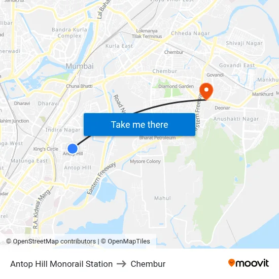 Antop Hill Monorail Station to Chembur map