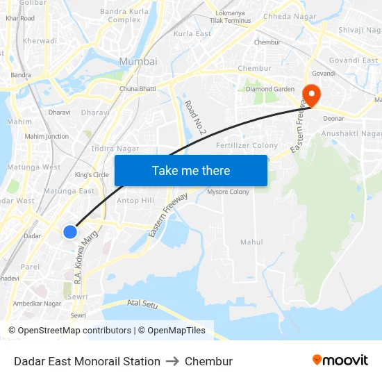 Dadar East Monorail Station to Chembur map