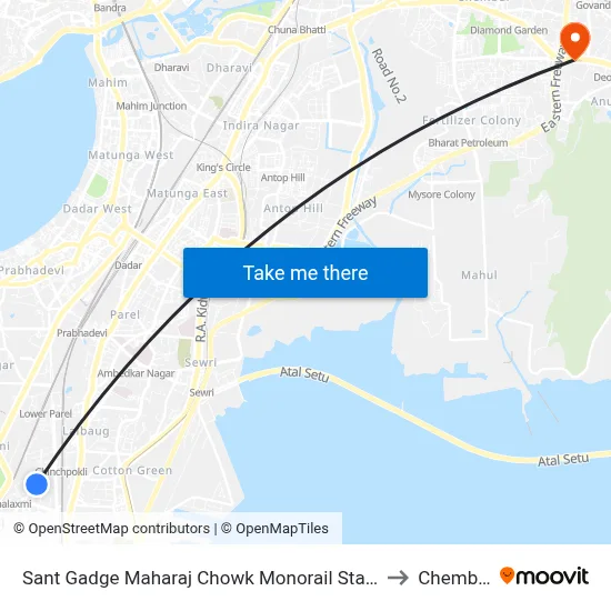 Sant Gadge Maharaj Chowk Monorail Station to Chembur map