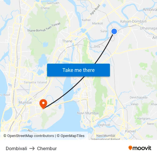 Dombivali to Chembur map