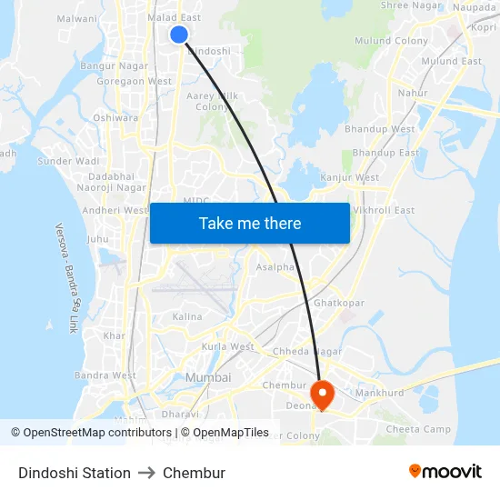दिंडोशी स्टेशन to चेंबूर map