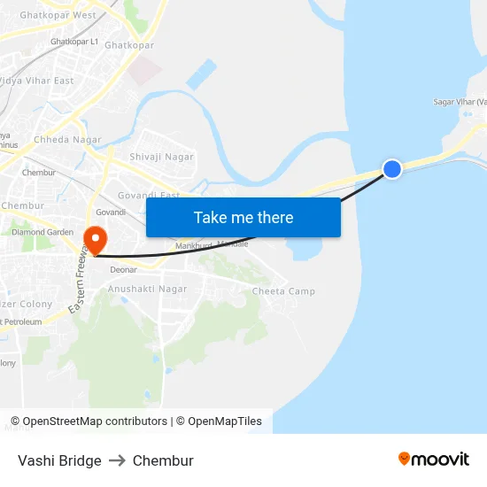 Vashi Bridge to Chembur map