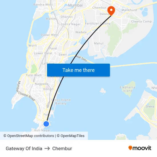 Gateway Of India to Chembur map