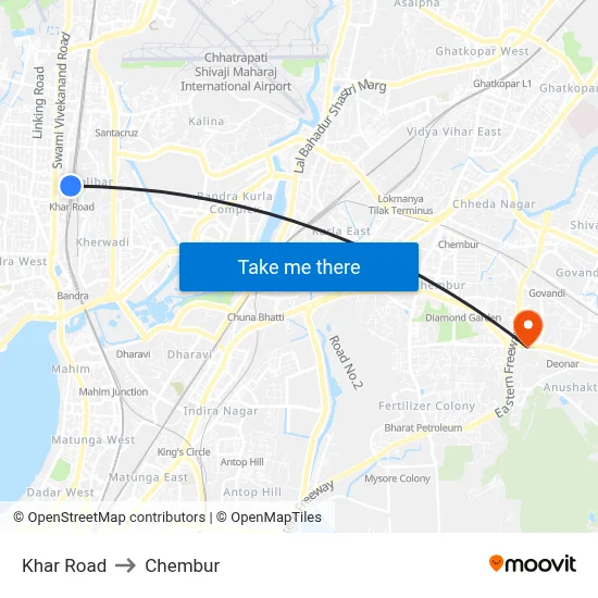 Khar Road to Chembur map