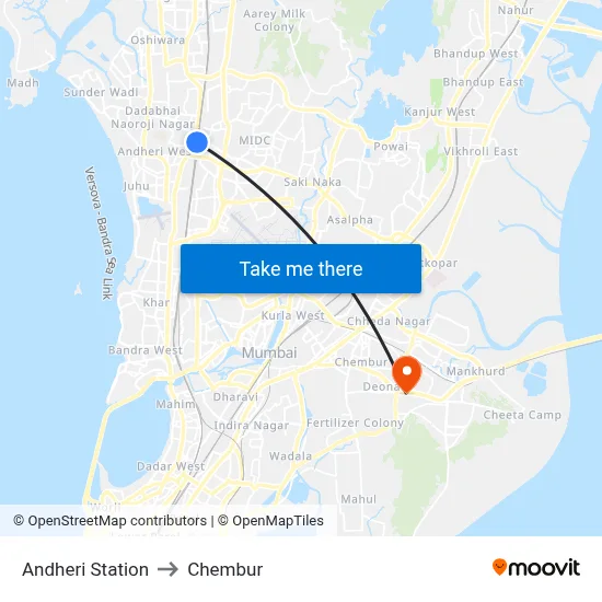 Andheri Station to Chembur map