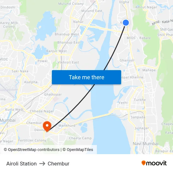 Airoli Station to Chembur map
