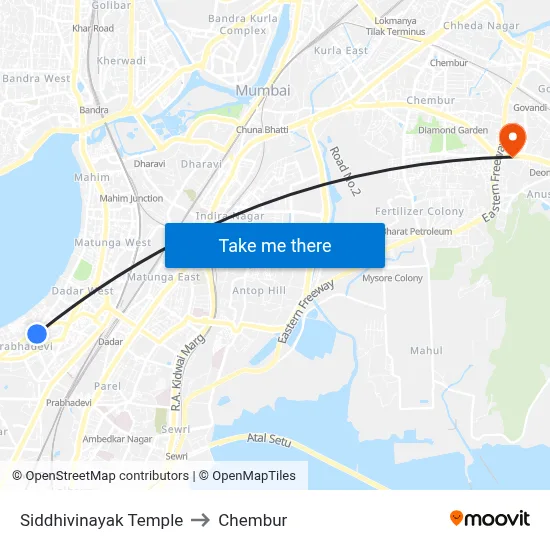 Siddhivinayak Temple to Chembur map