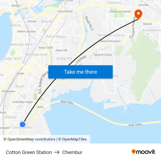 Cotton Green Station to Chembur map