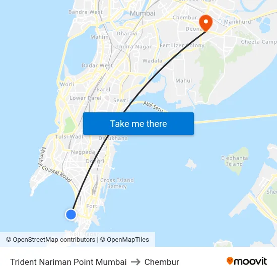 Trident Nariman Point Mumbai to Chembur map