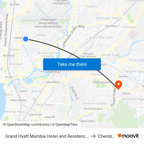 Grand Hyatt Mumbai Hotel and Residences to Chembur map