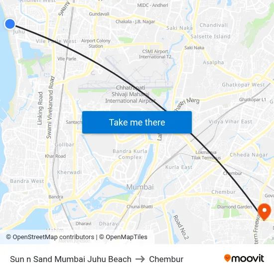Sun n Sand Mumbai Juhu Beach to Chembur map