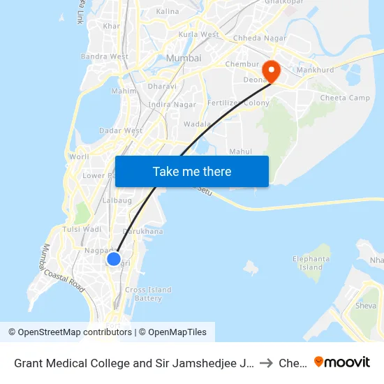 Grant Medical College and Sir Jamshedjee Jeejeebhoy Group of Hospitals to Chembur map