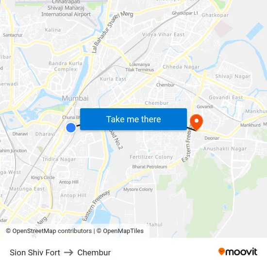Sion Shiv Fort to Chembur map