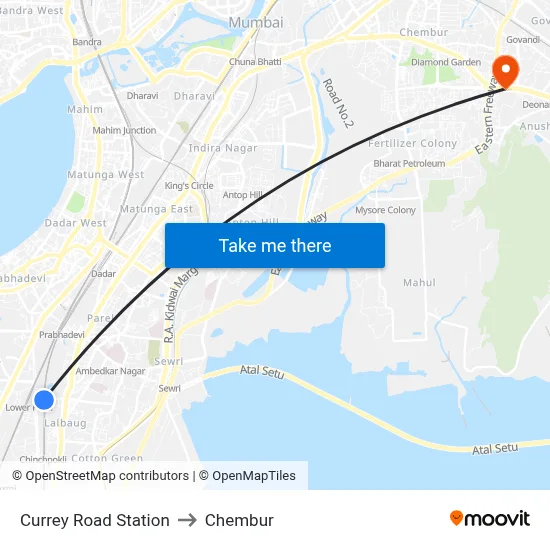 Currey Road Station to Chembur map