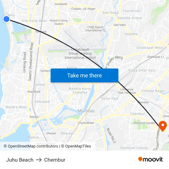 Juhu Beach to Chembur map