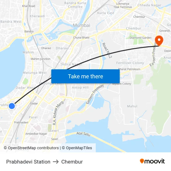 Prabhadevi Station to Chembur map