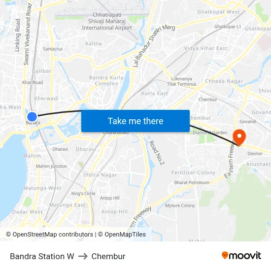 Bandra Station W to Chembur map