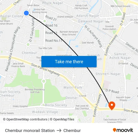 Chembur monorail Station to Chembur map
