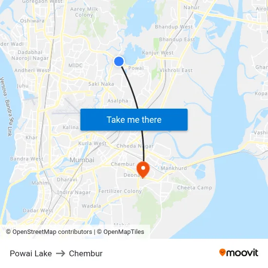 Powai Lake to Chembur map